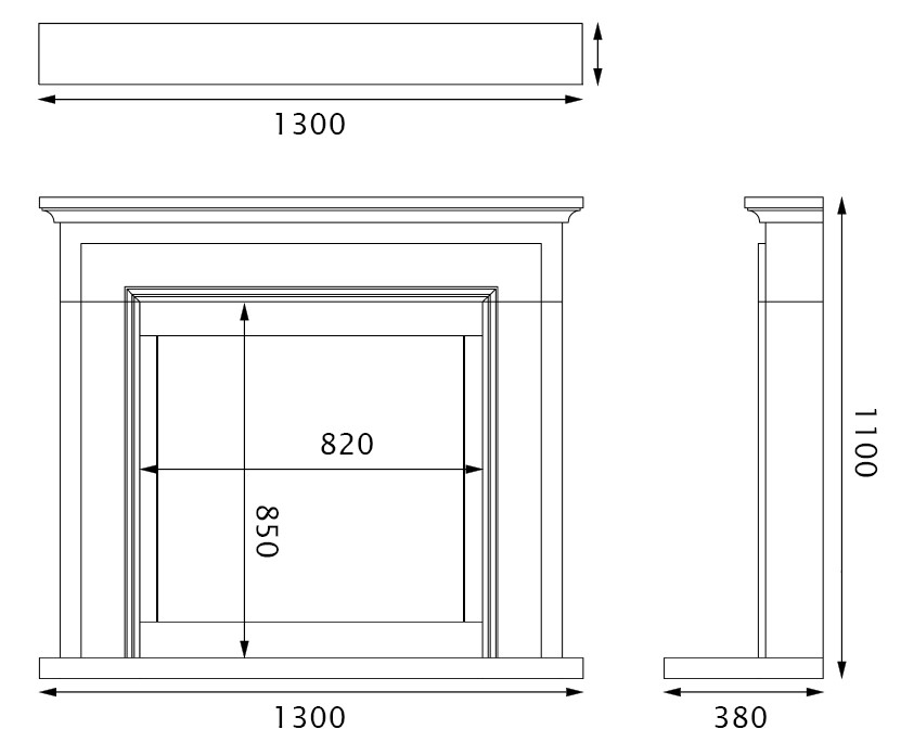 Pureglow Thurlestone with Chelsea 750VS Limestone Electric Fireplace Suite Sizes