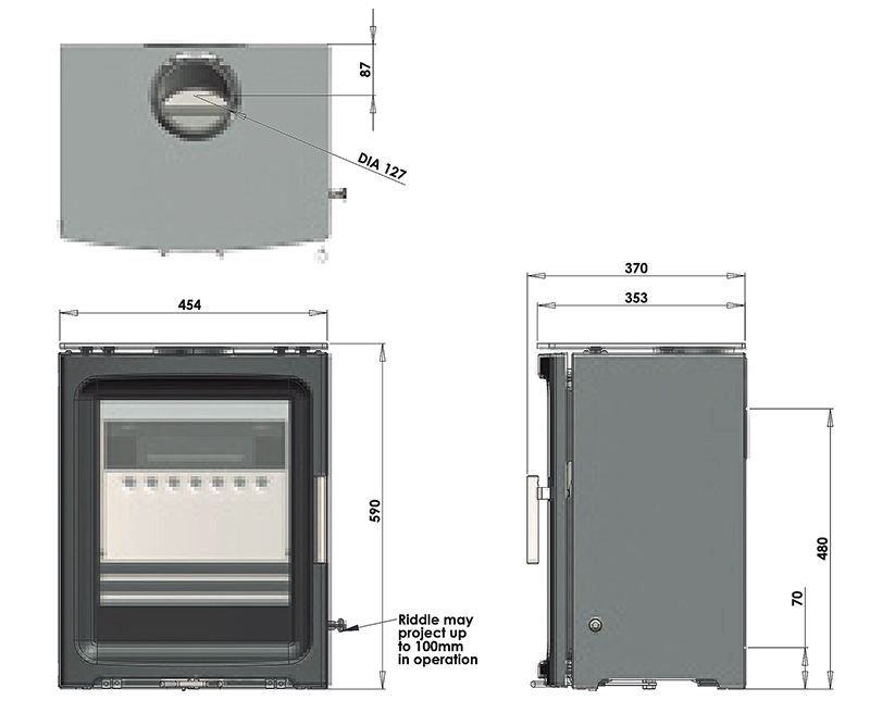 Purevision BPV5 Slimline Stove Dimensions