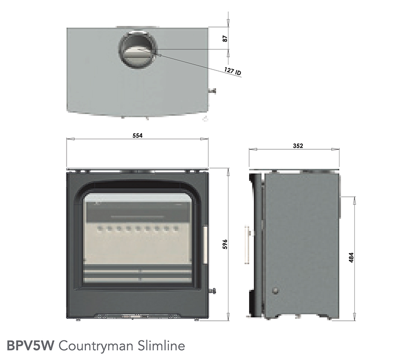 Purevision Stoves BPV5W Countryman Slimline Dimensions