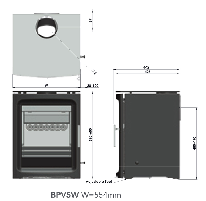 Purevision BPV5W Stove Dimensions