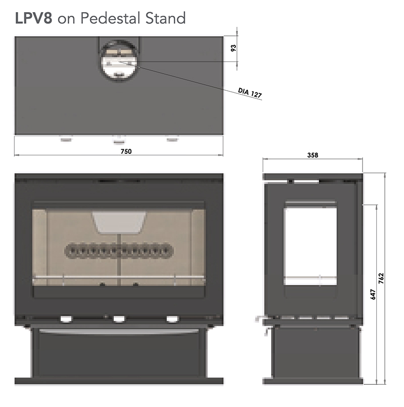 Purevision LPV8 Pedestal Stand Sizes