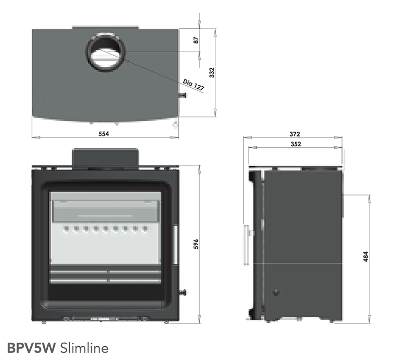 BPV5W Wide Slimline Sizes - Purevision Stoves