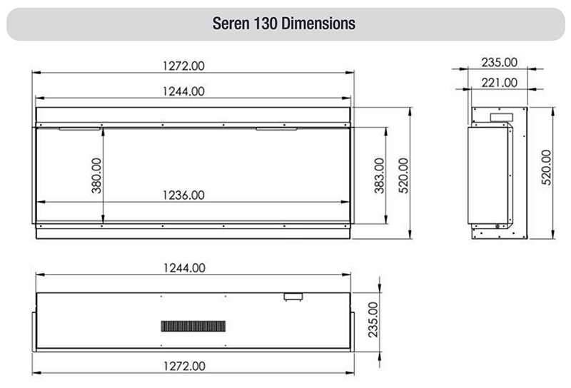 Seren 130 Electric Fire Sizes - ACR Heat Products