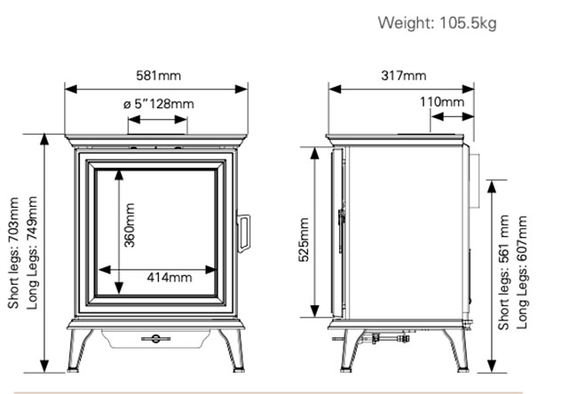 Stovax Sheraton 5 Wide Stove Sizes