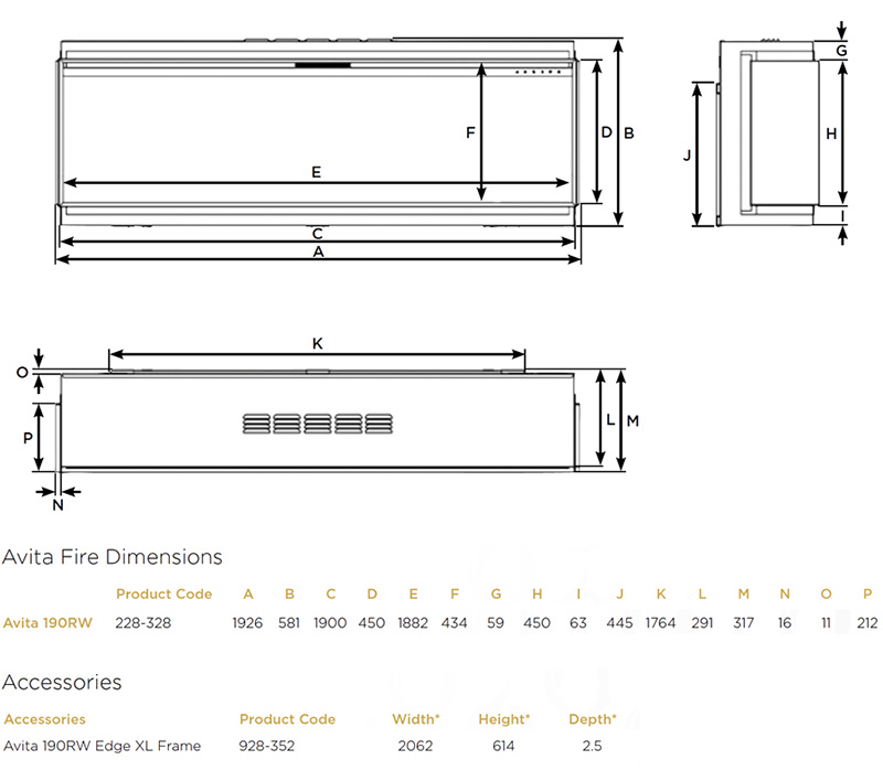Onyx Avita 190 Sizes