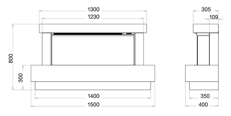Solus Zenith Suite with VS100 Electric Fire Sizes