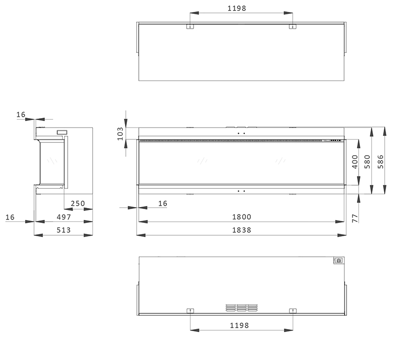 iX18 LCD Electric Fire Dimensions - Solus Fires