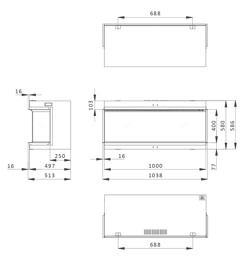 iX10 Solus Electric Fire Dimensions