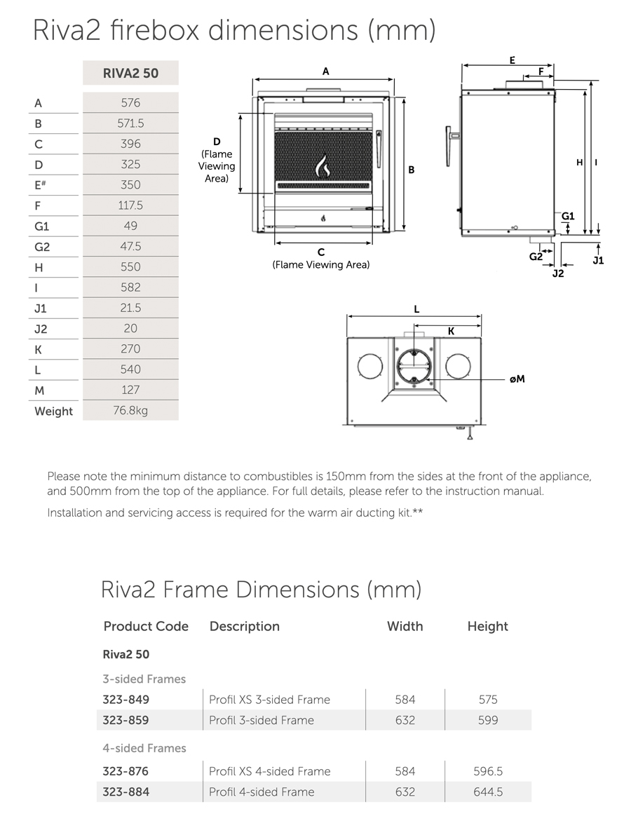 Stovax Riva2 50 Dimensions