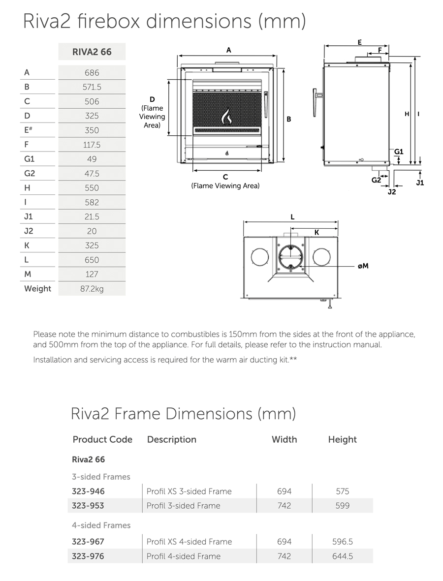 Stovax Riva2 66 Dimensions