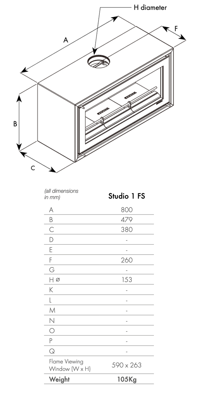 Stovax Studio 1 Freestanding Sizes