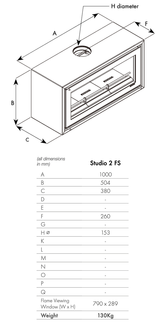 Stovax Studio 2 freestanding Dimensions