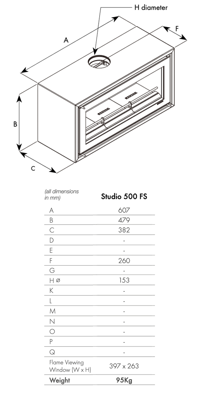 Stovax Studio 500 Freestanding Sizes