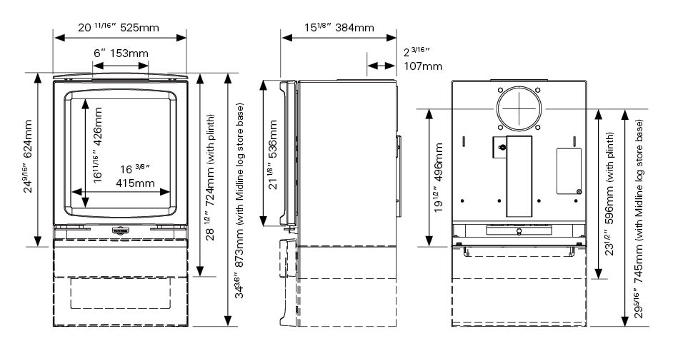 Stovax Vogue Medium Wood Burning Stove Sizes