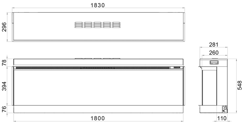 Solus VS180 Fire Dimensions