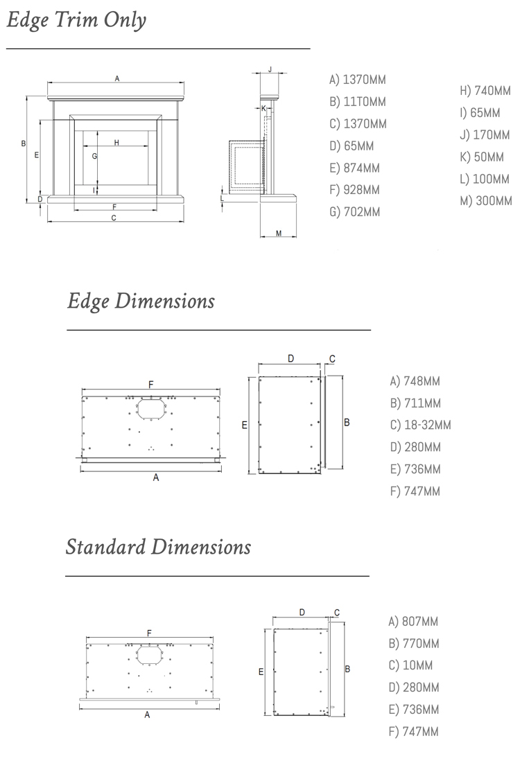 Wildfire Ravel 750 Valentia Marble Gas Fire Suite Dimensions