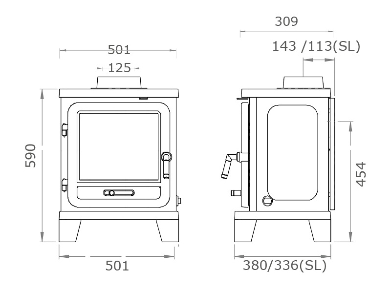 Vega Edge 200SL Stove Sizes
