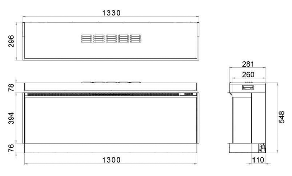 Vision Futura VF1300 Electric Fire Sizes