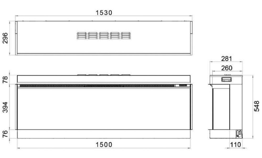 Vision Futura VF1500 Elelctric Fire Sizes