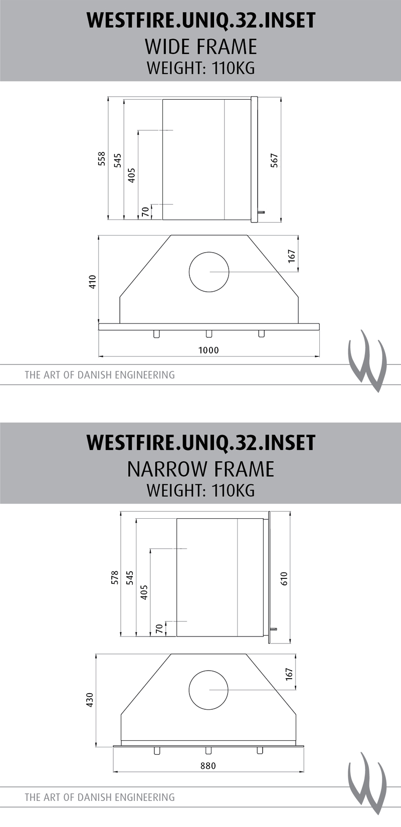 Westfire Uniq 32 Inset Stove Sizes
