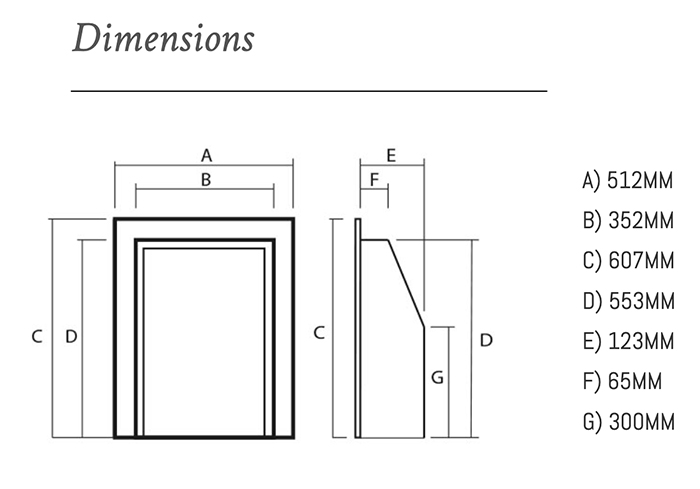 Wildfire Ceralis Slimline Gas Fire Dimensions