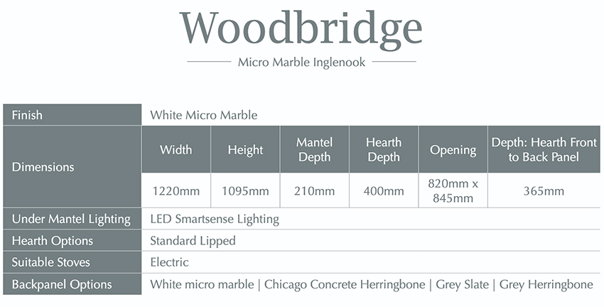 Woodbridge Marble Inglenook Suite Sizes