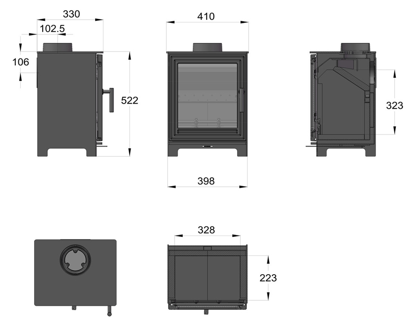 Pankhurst Medium 5kW Stove Sizes