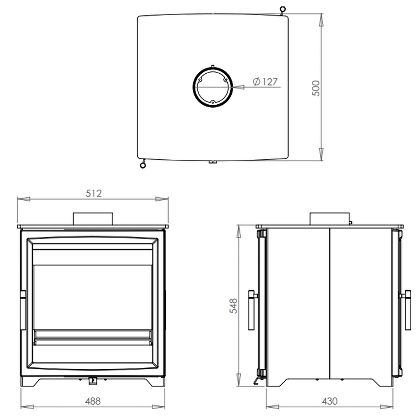 Woodtec 8kW Double Sided Stove Sizes