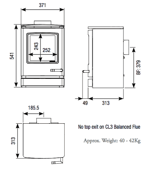 Yeoman CL3 Balanced Flue Gas Stove Sizes