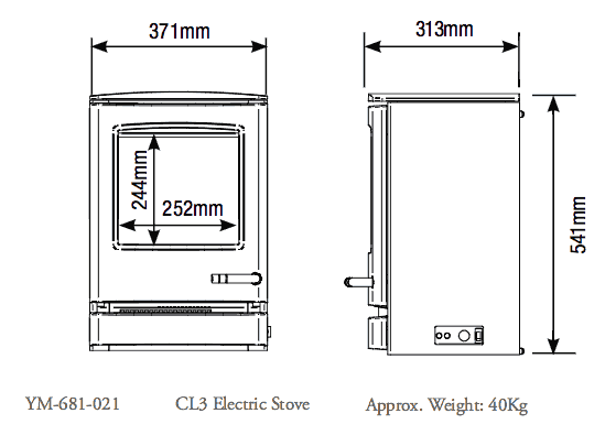 Yeoman CL3 Electric Stove Sizes