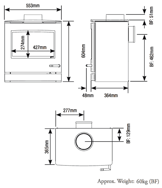 Yeoman CL8 Balanced Flue Gas Stove Sizes