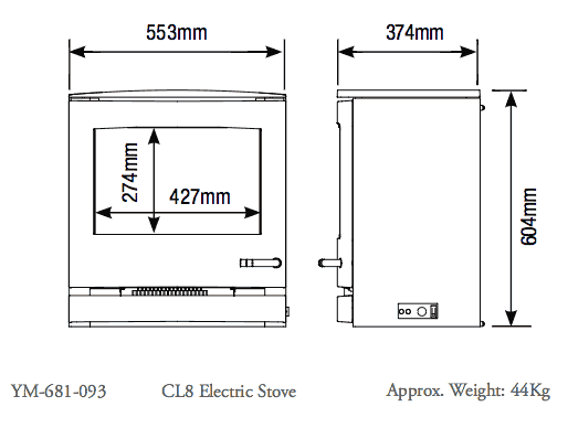 Yeoman CL8 Electric Stove Sizes