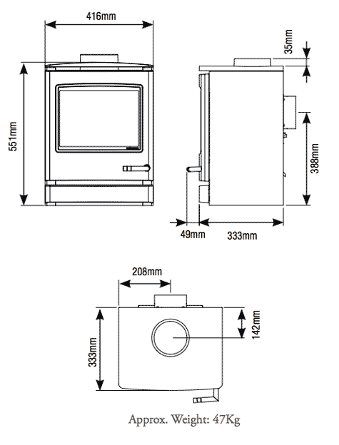 Yeoman CL5 Balanced Flue Gas Stove Sizes