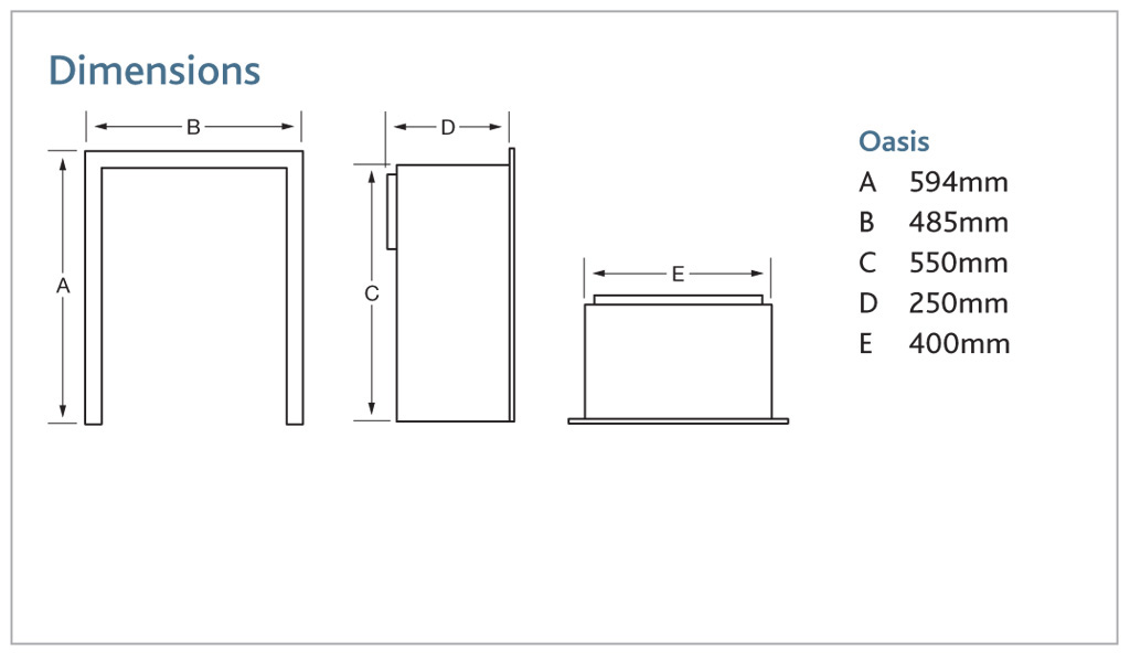 Kinder Oasis Gas Fire SIzes