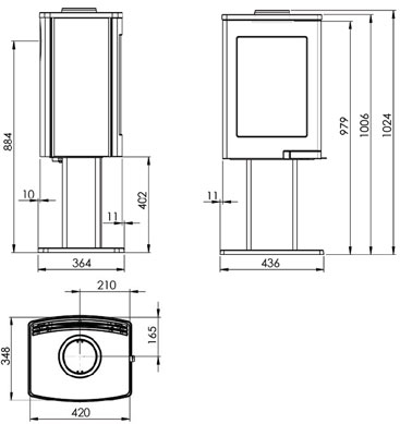 Nordpeis Uno 1 Woodburning Stove Sizes