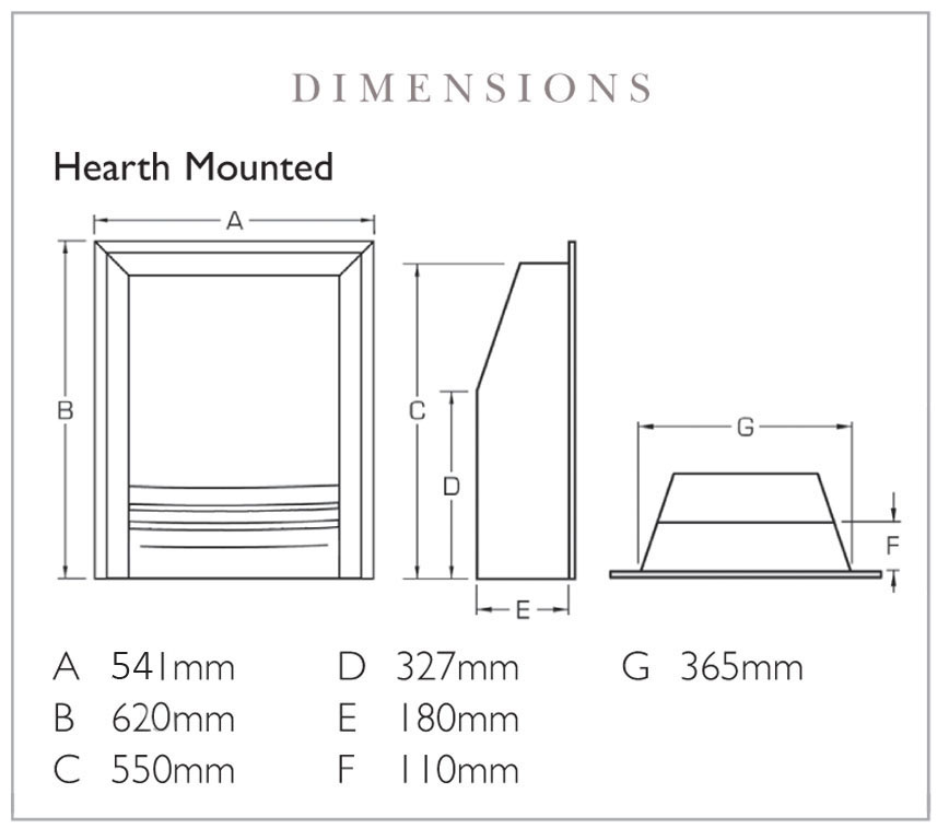 Verine Frontier HE Hearth Gas Fire Sizes