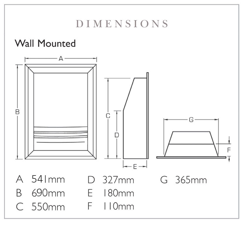 Verine Frontier HE Wall Fire Dimensions